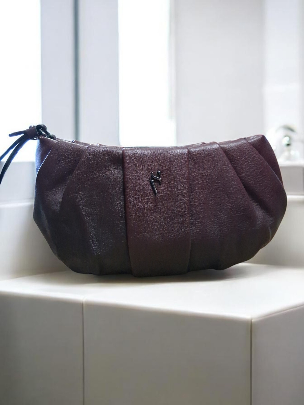 Vera Wang Plisse Leather Clutch - Dark Brown - Picture 1 of 3